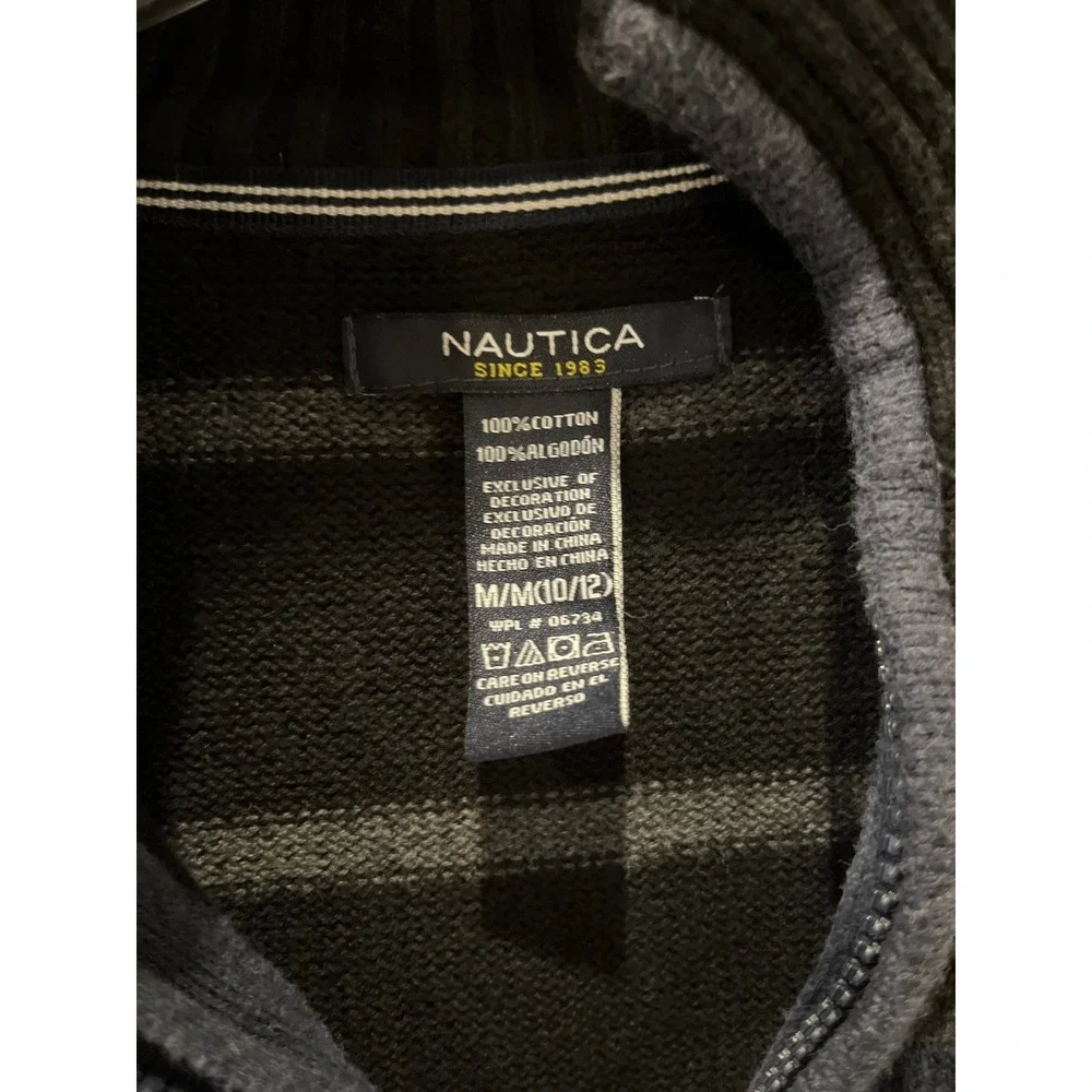 Nautica  Striped Full‎ Zip Knit Sweater Jacket Size M 10-12